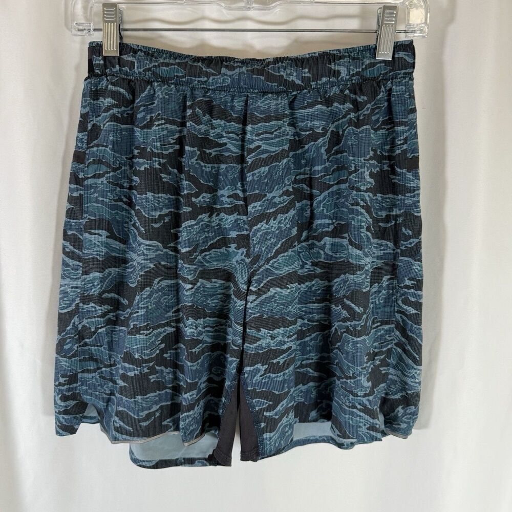 Lululemon Pace Breaker Linerless Shorts Men's Small Blue Camo Athletic Drawstrin